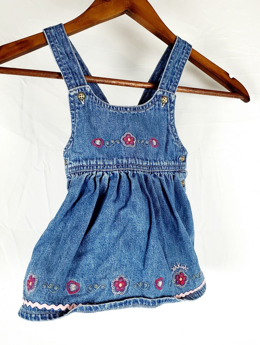 Vintage OshKosh Floral Embroidered Denim Overall Dress